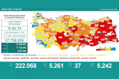 Türkiye'de son 24 saatte 5 bin 261 yeni vaka tespit edildi