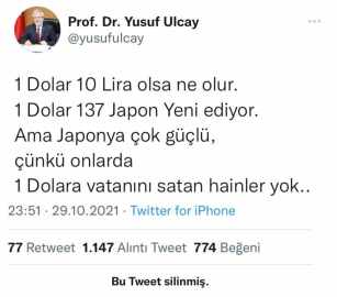 Uludağ Üniversitesi'nin Eski Rektörü Yusuf Ulcay'dan kafaları yakan dolar paylaşımı