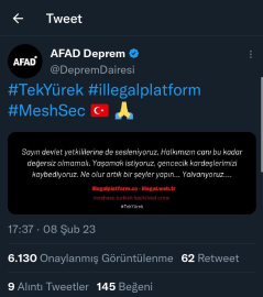 AFAD resmi hesabı hack'lendi