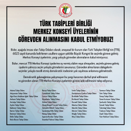 Tabip Odaları: Türk Tabipleri Birliği Merkez Konseyi üyelerinin görevden alınmasını kabul etmiyoruz!