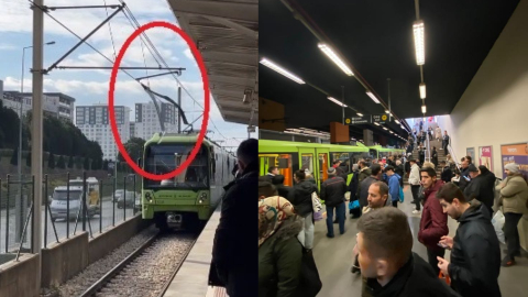 Bursa'da metronun tellerine takılan poşet seferleri durdurdu