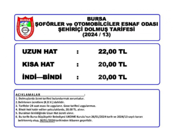 Bursa'da taksi dolmuşlara zam geldi!