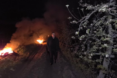 Bursa'da çiftçiler meyvelerini korumak için tarlalarını ateşe verdi