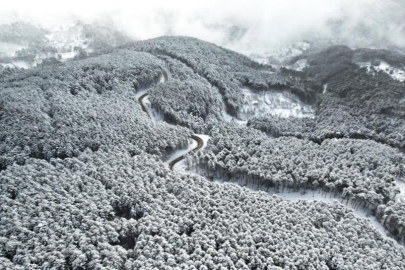 Beyaz örtüyle Uludağ'ın virajları görsel şölene dönüştü