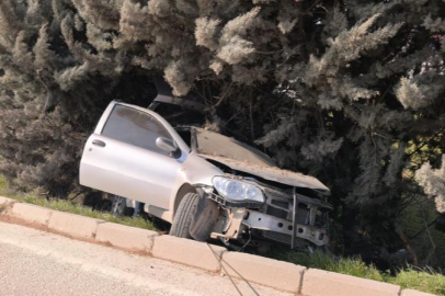 Bursa'da kontrolden çıkan otomobil ağaçlık alana uçtu, 1 kişi yaralandı