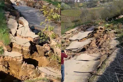 Bursa’da meydana gelen heyelan yolu parçalara ayırdı