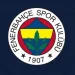Lacivert arkaplan üzerine sarı, lacivert, beyaz, ve kırmızı renklerden oluşan Fenerbahçe logosu var