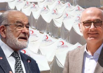 Saadet Partisi Genel Başkanı Temel Karamollaoğlu ve Kızılay Genel Sekreter Yardımcısı Murat Ellialtı