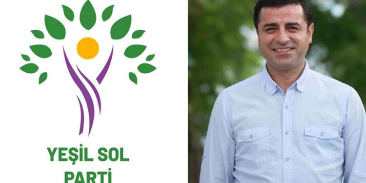Yeşil Sol Parti logosu ve  Selahattin Demirtaş'ın fotoğrafı
